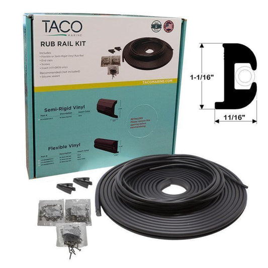 TACO Marine 1-1/16" X 11/16" Black Flexible Rub Rail Kit - V11-0809BBK50-2