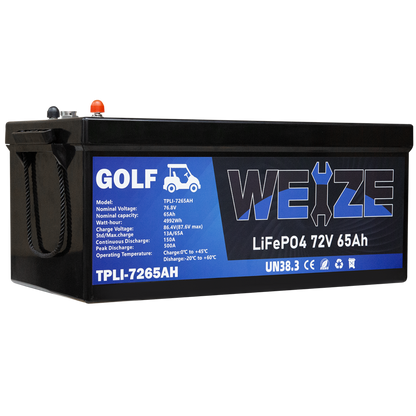 WEIZE 72V(76.8V) 65AH LiFePO4 Golf Cart Battery, 4992Wh Bluetooth Lithium Battery, 8000+ Cycles with 200A BMS, 10 Years Warranty - BAC-0118