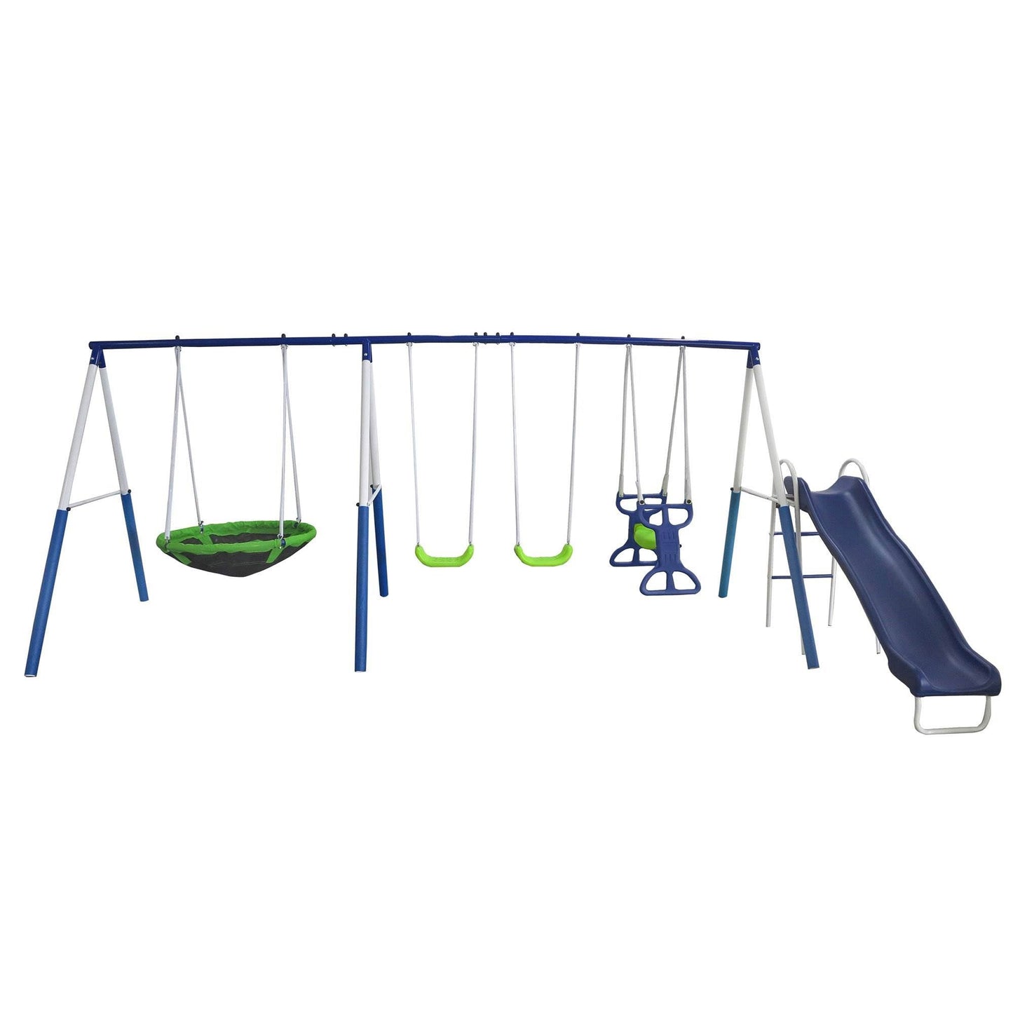 XDP Recreation All Star Playground Outdoor Swing Set, Rider, Super Disc & Slide - 125405