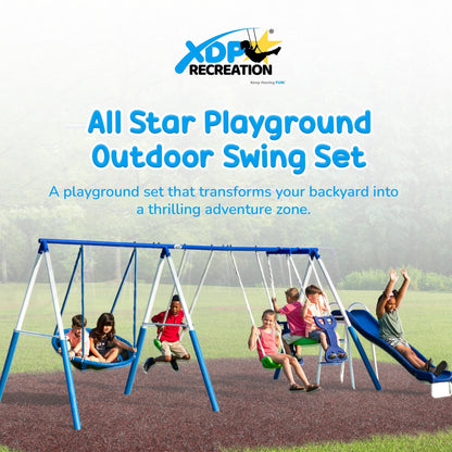 XDP Recreation All Star Playground Outdoor Swing Set, Rider, Super Disc & Slide - 125405