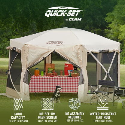 CLAM Quick-Set Pavilion 12.5 x 12.5 Foot Portable Outdoor Canopy Shelter, Tan - 136085