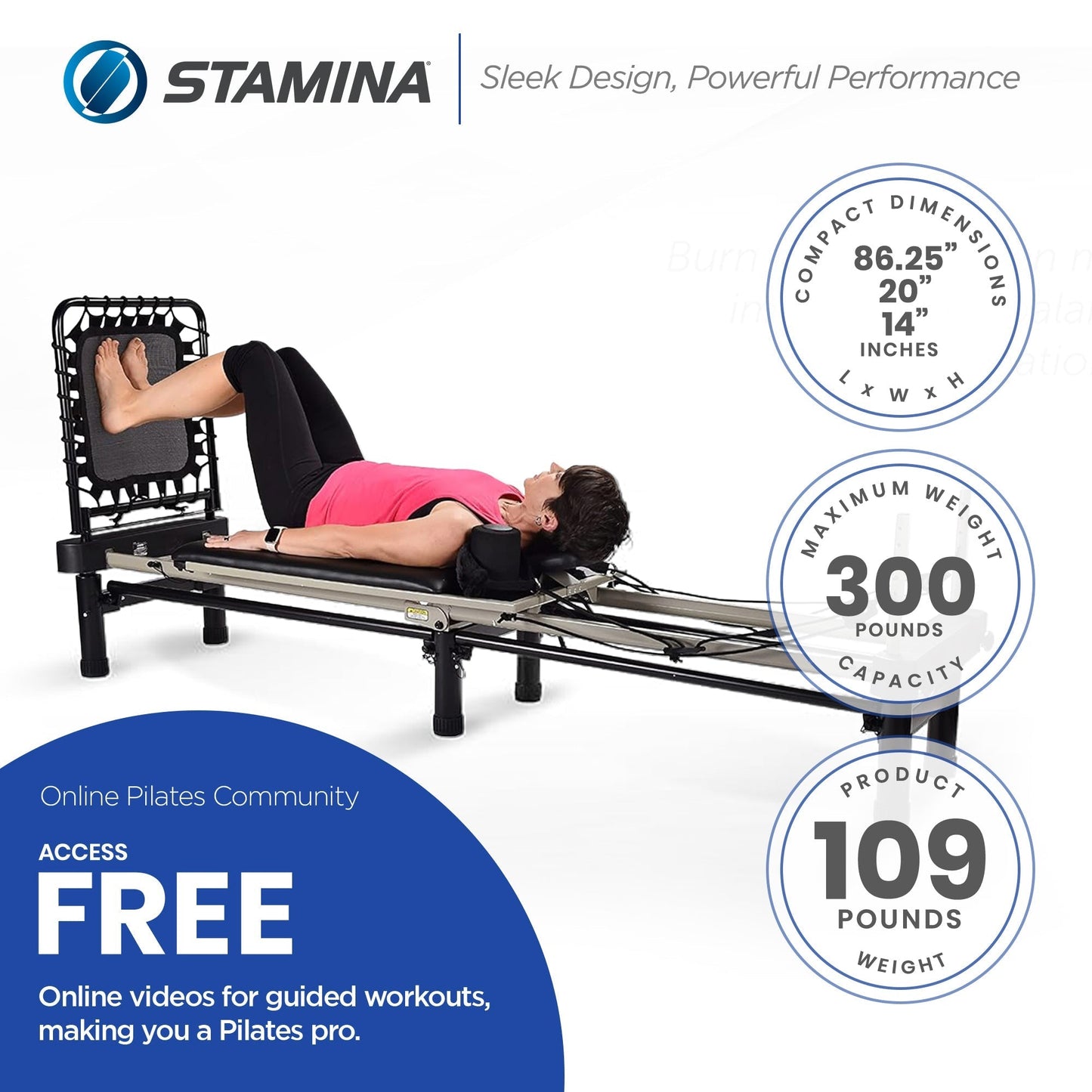 Stamina Products AeroPilates Premier Foldable Reformer Pilates Board Machine w/ Cardio Rebounder -164792