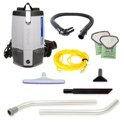 Proteam Jan-Pro Super Coach Pro 6, Backpack Vacuum, 6QT, w/ Xover Multi-Surface Two-Piece Wand Tool Kit, 11.6lbs - 107354