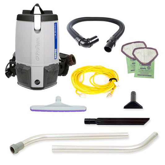 Proteam Jan-Pro Super Coach Pro 6, Backpack Vacuum, 6QT, w/ Xover Multi-Surface Two-Piece Wand Tool Kit, 11.6lbs - 107354