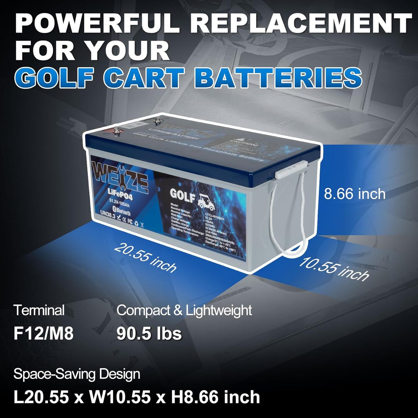 WEIZE 48V 105Ah LiFePO4 Battery w/ Bluetooth & BMS - BAC-0126VWEI