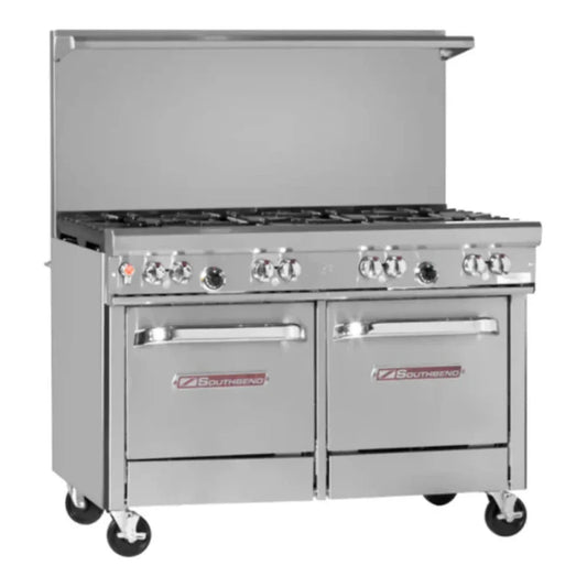 Southbend  Ultimate Natural Gas Range 48”, 8 Non-Clog Burners, Standard Grates With 2 Space Saver Oven Base 354000 BTU - 4481EE