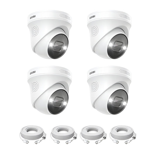 Zosi 4PCS 4K Add-on PoE Security Cameras, Person & Vehicle Detection, C225 - 4PCS 4K
