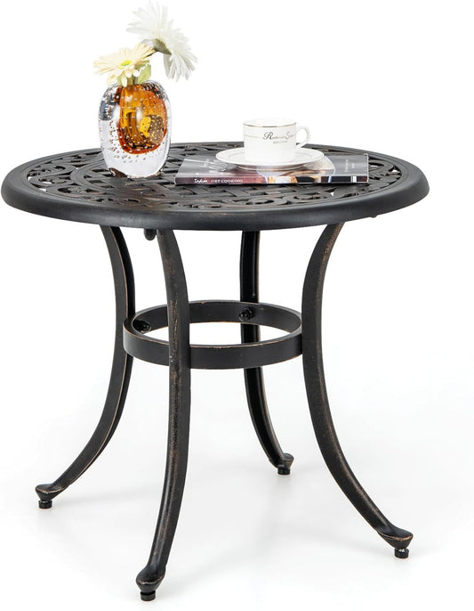 Tangkula 59 Inches Outdoor Dining Table, All-Weather Cast Aluminum Table with Umbrella Hole - NP10935CP