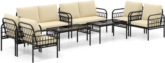 Tangkula 4 Pieces Patio Furniture Set, Outdoor Wicker Conversation Bistro Set - HW71622BN+