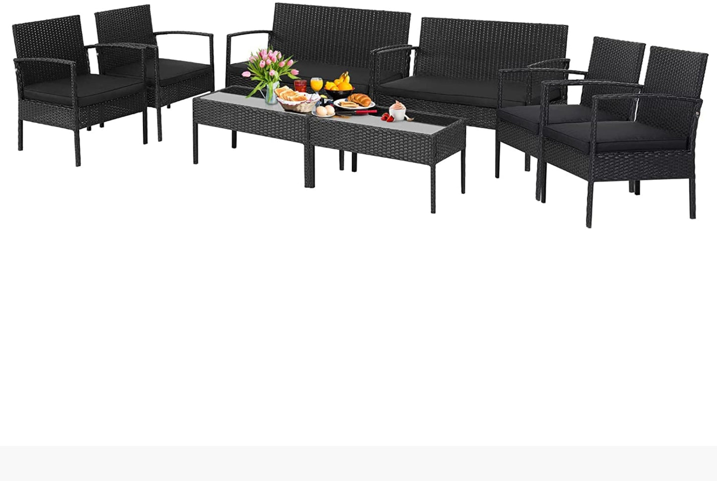 Tangkula 4 Piece Patio Rattan Conversation Set, Black - HW68938