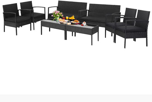 Tangkula 4 Piece Patio Rattan Conversation Set, Black - HW68938