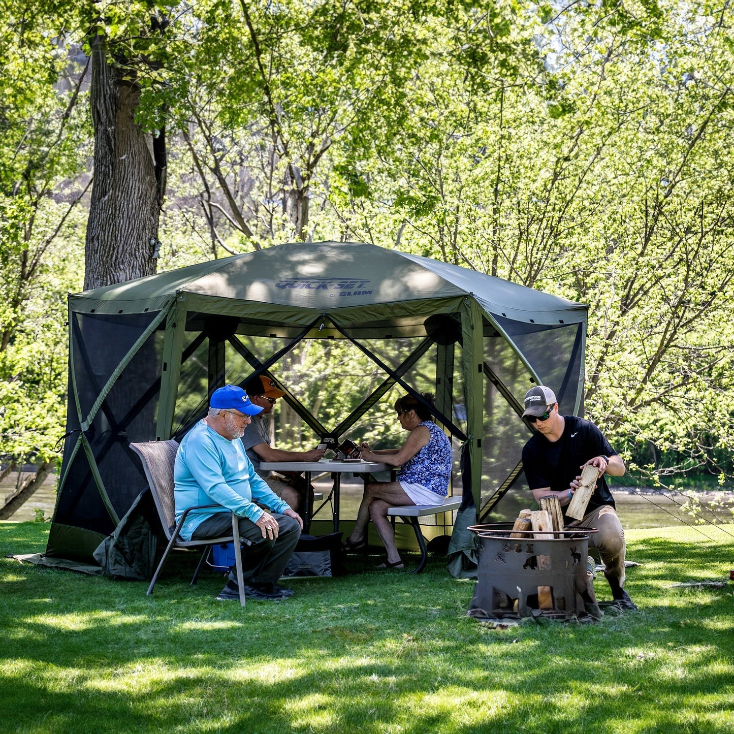 Clam Quick-Set Pavilion 12.5 x 12.5 Foot Portable Outdoor Canopy Shelter, Green - 320777