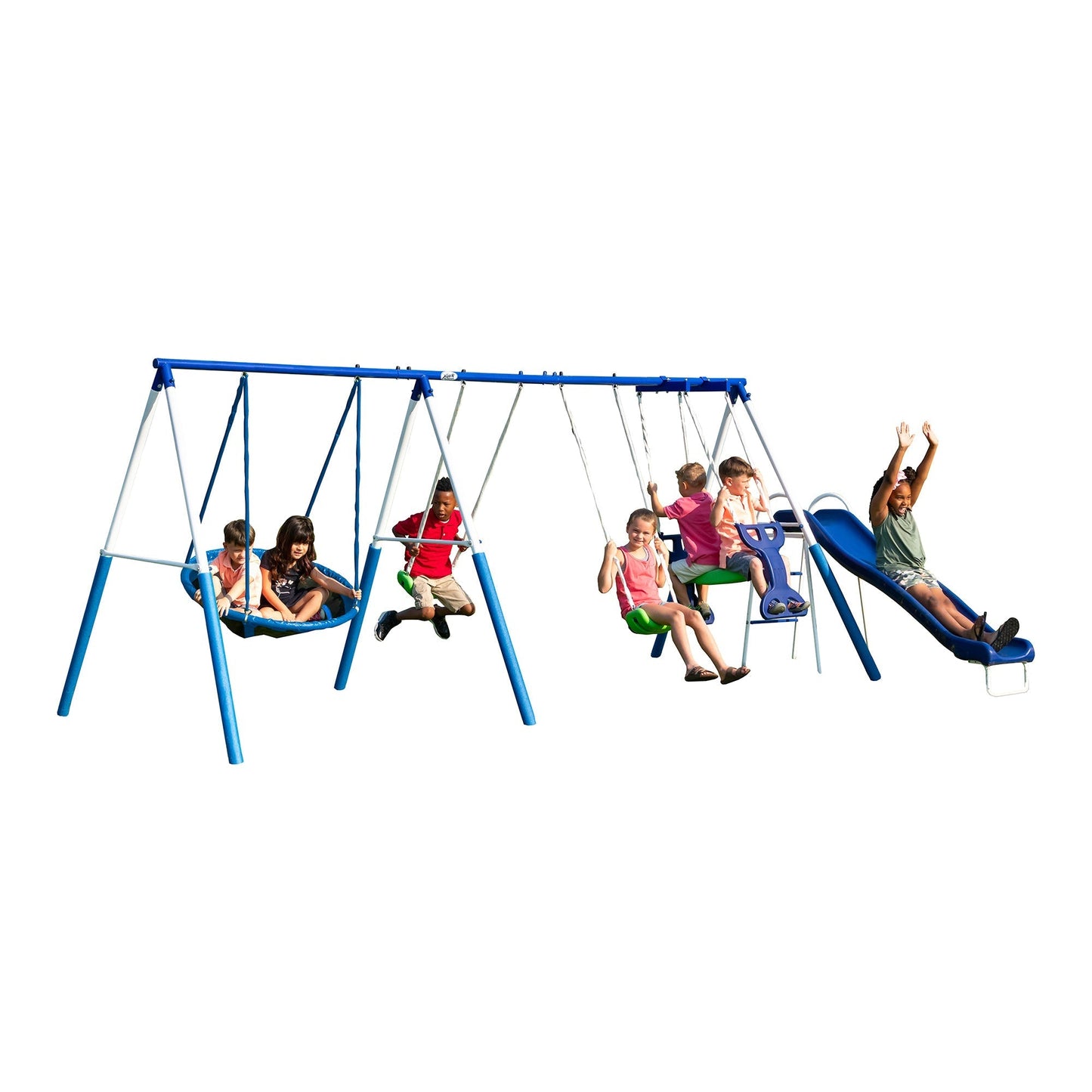 XDP Recreation All Star Playground Outdoor Swing Set, Rider, Super Disc & Slide - 125405