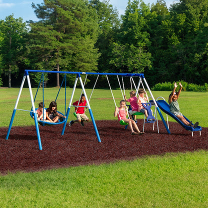 XDP Recreation All Star Playground Outdoor Swing Set, Rider, Super Disc & Slide - 125405