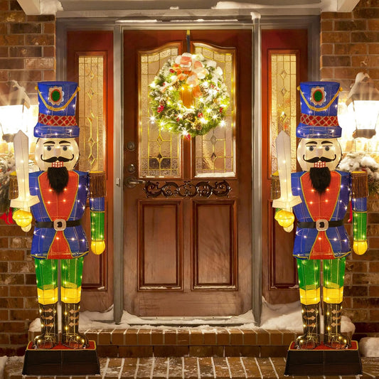 Tangkula 6 FT Christmas Lighted Nutcracker with Sword, 3D Christmas Lighted Soldier with 110 LED Lights - CM24898US