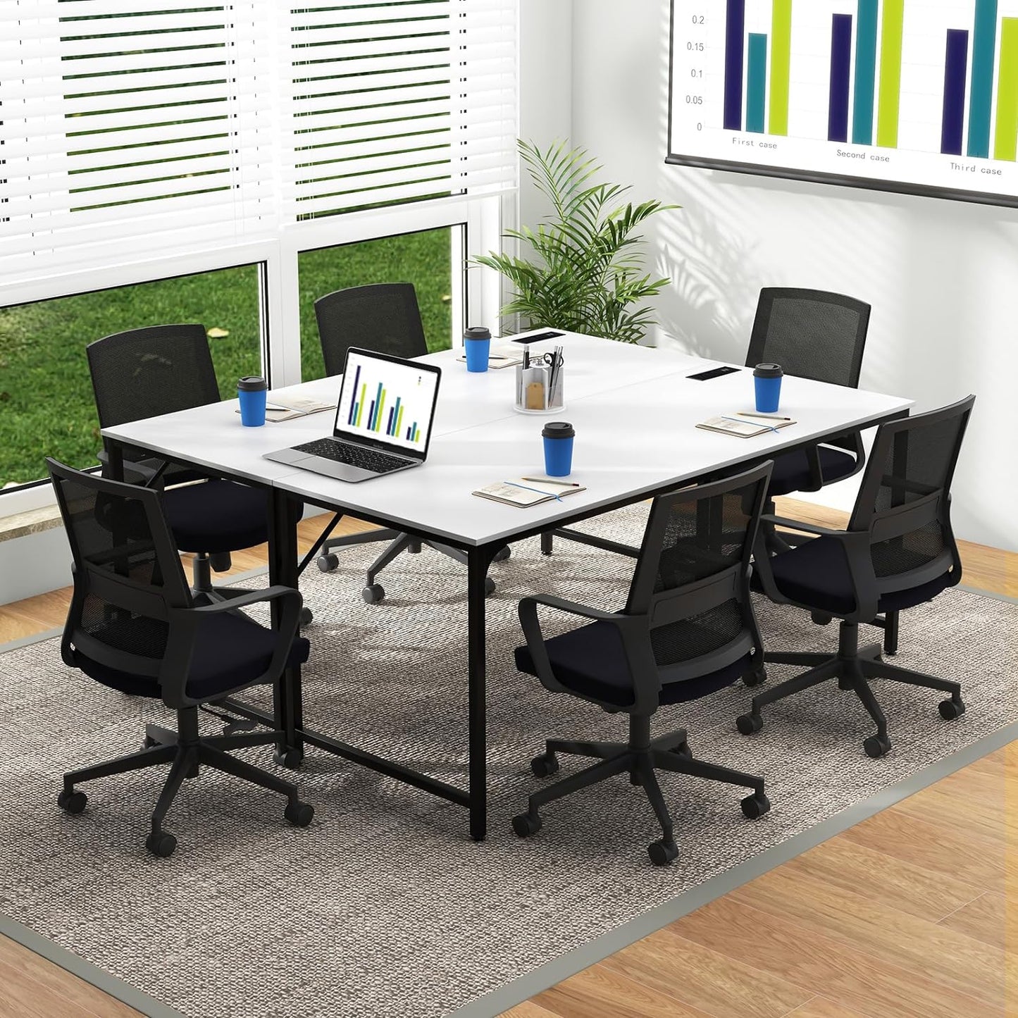 Tangkula 60” Large Computer Desk with Charging Station, Modern Simple Study Writing Desk with Storage Bag - 4*JV11154US-CF