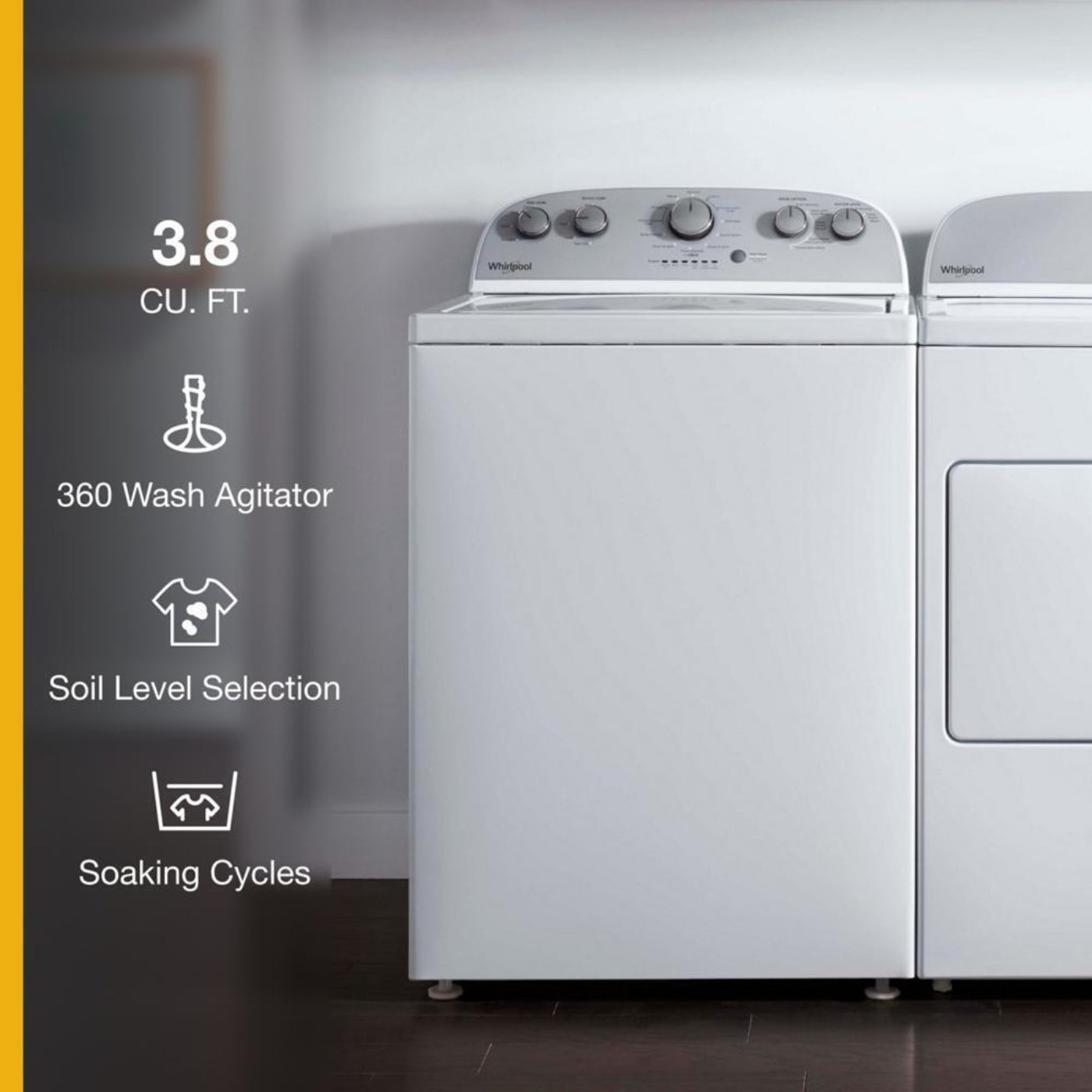 WHIRLPOOL  3.8 cu. ft. Top Load Washer with Soaking Cycles, 12 Cycles - WTW4955HW-KT