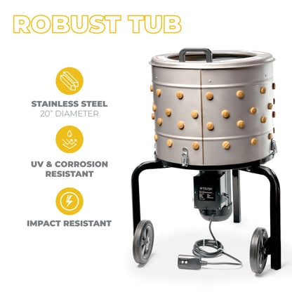 Stark USA 750W Chicken Plucker, 92 Natural Soft Fingers 20" Drum Stainless Steel - 97065