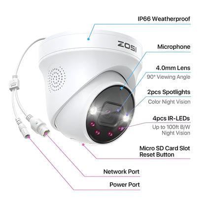 Zosi C225 4K Starlight PoE IP Camera + Optional Cloud/Local Storage - C22545