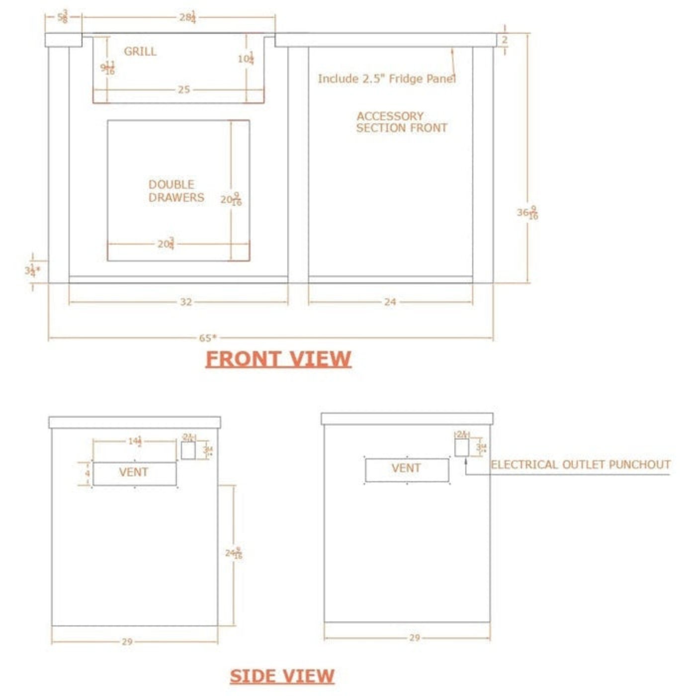 Haven 72-Inch Outdoor Kitchen Island with 2 Drawer Cabinet, Gas Grill & Double Access Door - HCOY96DRAW-AB-LP