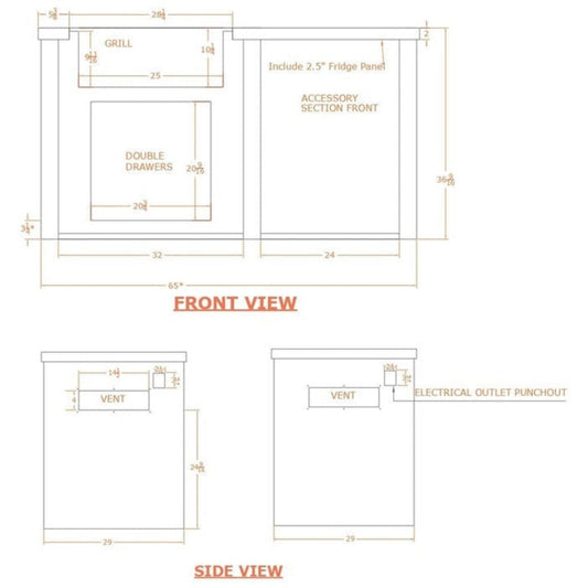 Haven 72-Inch Outdoor Kitchen Island with 2 Drawer Cabinet, Gas Grill & Double Access Door - HCOY96DRAW-AB-LP