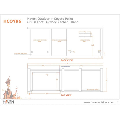 Haven 96-Inch Outdoor Kitchen Island with 36-Inch Pellet Grill, Trash Drawer & Storage Drawer - HCOY96PDRAW-AB