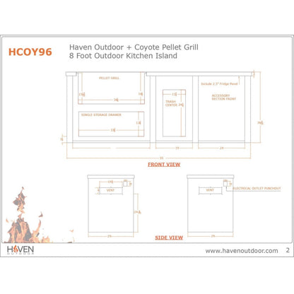 Haven 96-Inch Outdoor Kitchen Island with Plain Panel for 36-Inch Pellet Grill - HCOY96PPANAB