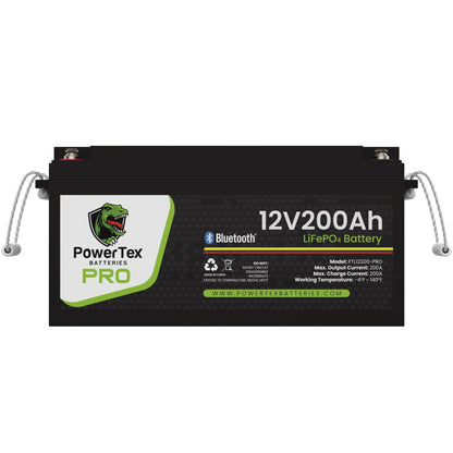 PowerTex Batteries PRO 12V 200Ah LiFePO4 Bluetooth Lithium Iron Phosphate Battery - PTL12200-PRO