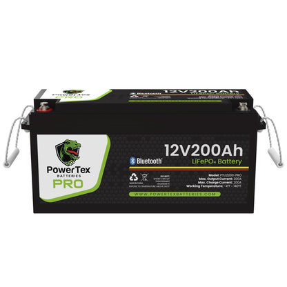 PowerTex Batteries PRO 12V 200Ah LiFePO4 Bluetooth Lithium Iron Phosphate Battery - PTL12200-PRO