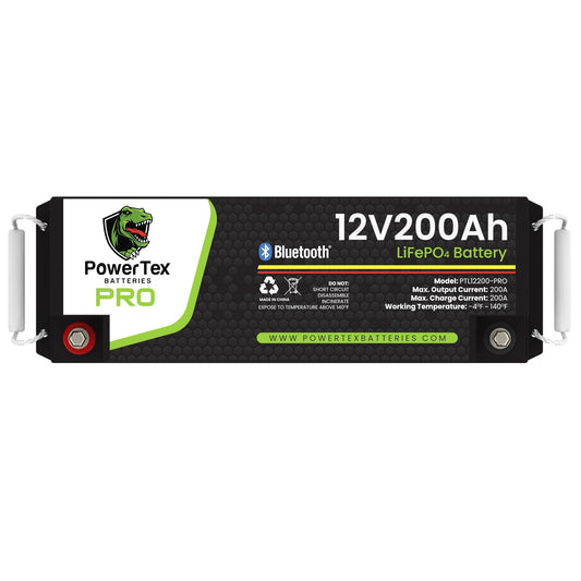 PowerTex Batteries PRO 12V 200Ah LiFePO4 Bluetooth Lithium Iron Phosphate Battery - PTL12200-PRO