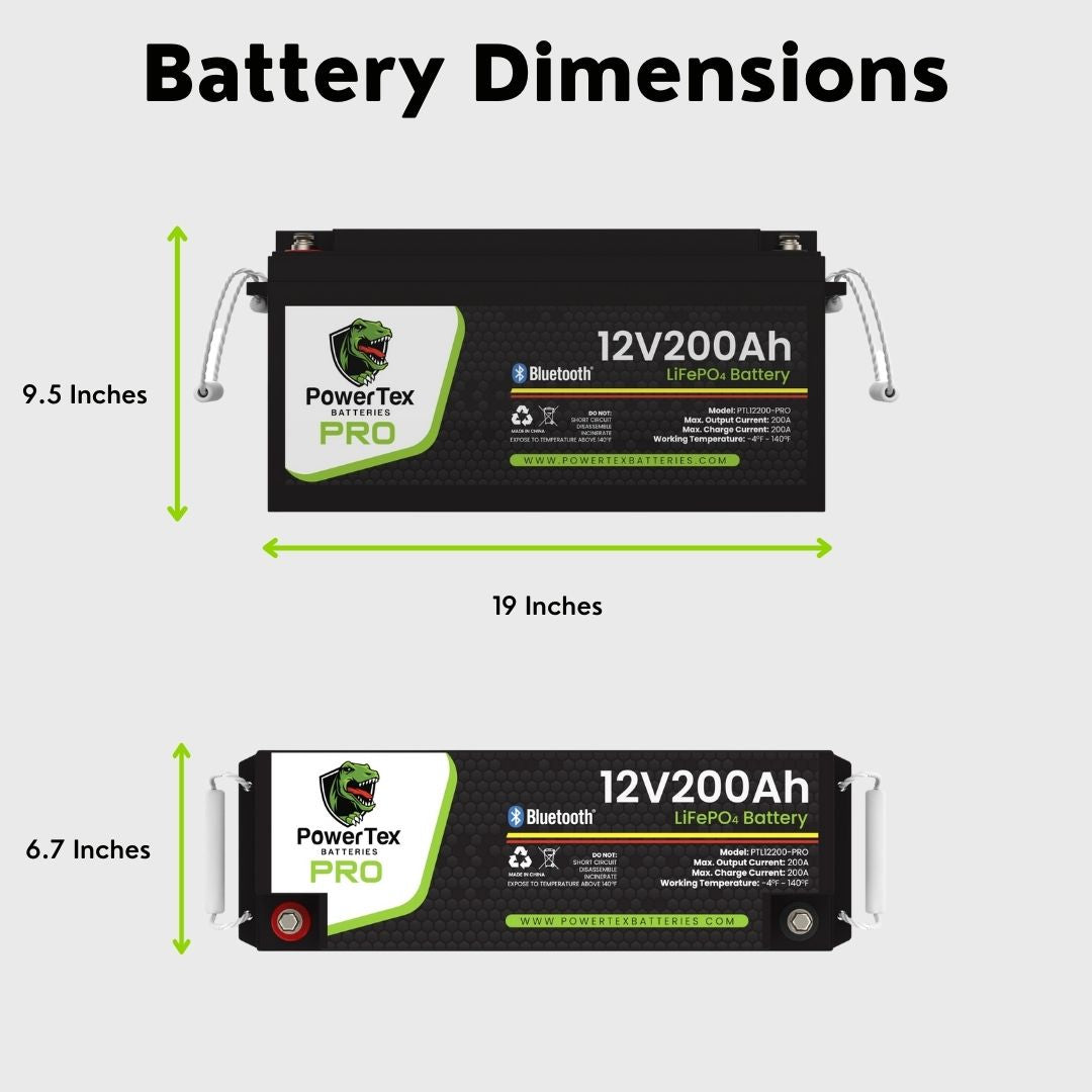 PowerTex Batteries PRO 12V 200Ah LiFePO4 Bluetooth Lithium Iron Phosphate Battery - PTL12200-PRO
