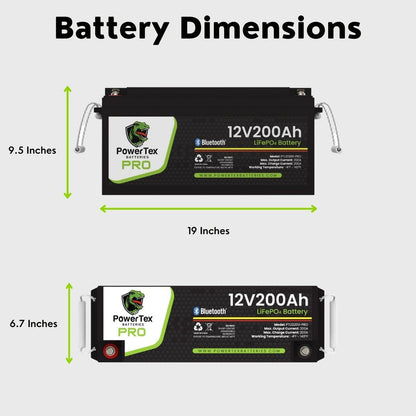 PowerTex Batteries PRO 12V 200Ah LiFePO4 Bluetooth Lithium Iron Phosphate Battery - PTL12200-PRO