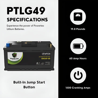 PowerTex 2019 BMW X3 Car Battery BCI Group 49 / H8 Replacement Lithium LiFePO4 Automotive Battery