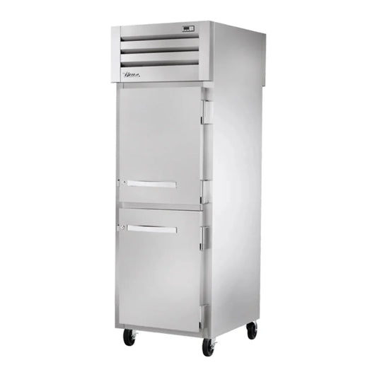 True 27 1/2" Spec Series Stainless Steel and Aluminum One Section Pass Thru Refrigerator, 3 Right Hinge Solid Doors, 115v/1ph - STG1RPT-2HS-1S-HC