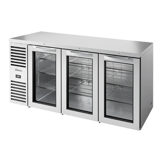 True 72" TBR/TDR Series Stainless Steel Back Bar Refrigerator with LED Lighting and Swinging Glass Doors, 115v/1ph - TBR72-RISZ1-L-S-GGG-1