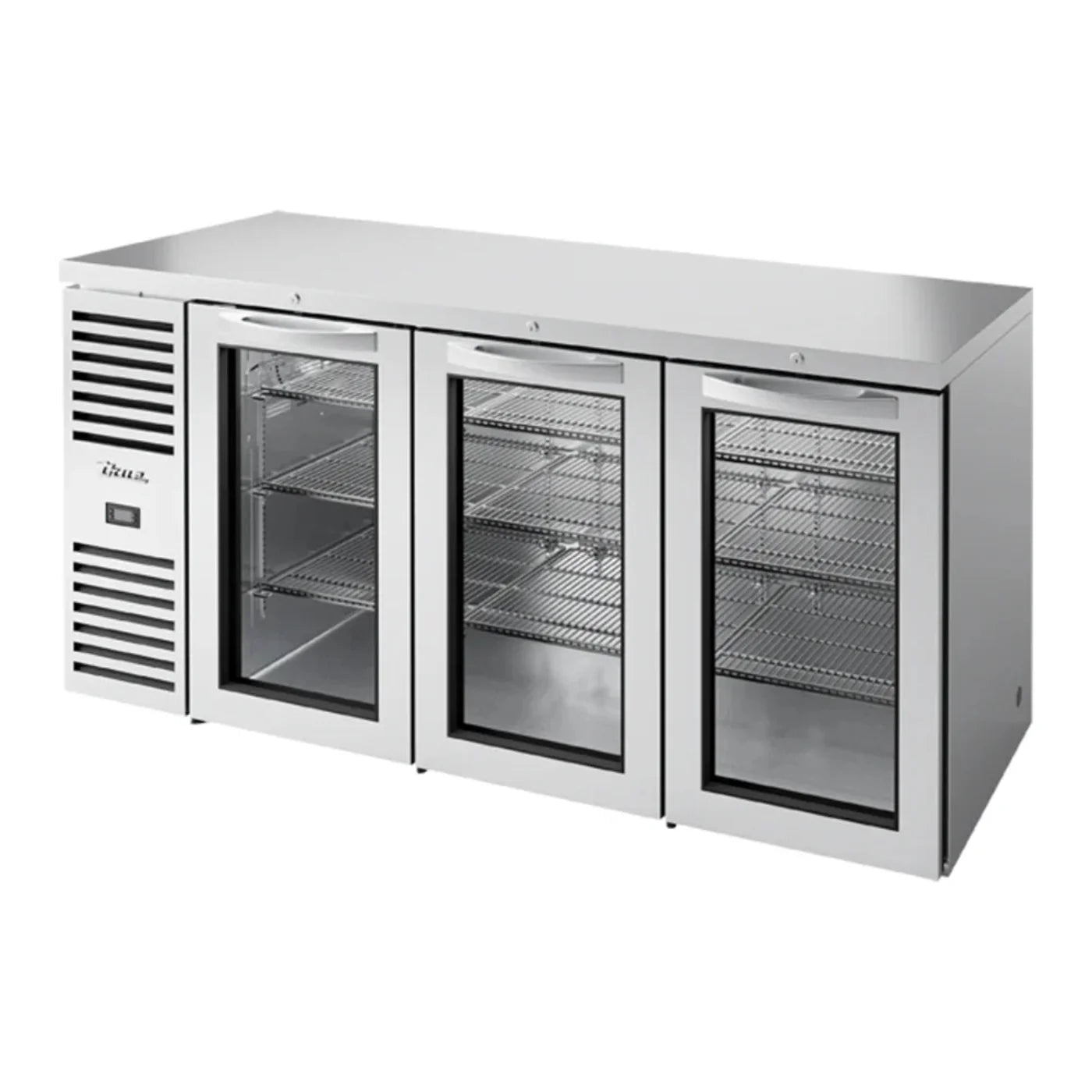 True 72" TBR/TDR Series Stainless Steel Back Bar Refrigerator with LED Lighting and Swinging Glass Doors, 115v/1ph - TBR72-RISZ1-L-S-GGG-1