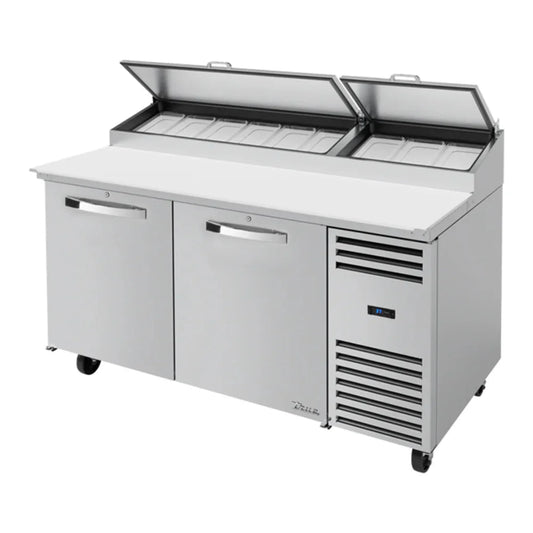 True 67 3/8" Spec Series Stainless Steel and Aluminum Refrigerated Pizza Prep Table with Two Doors,Silver,115v/1ph -=  TPP-AT-67-HC-SPEC3
