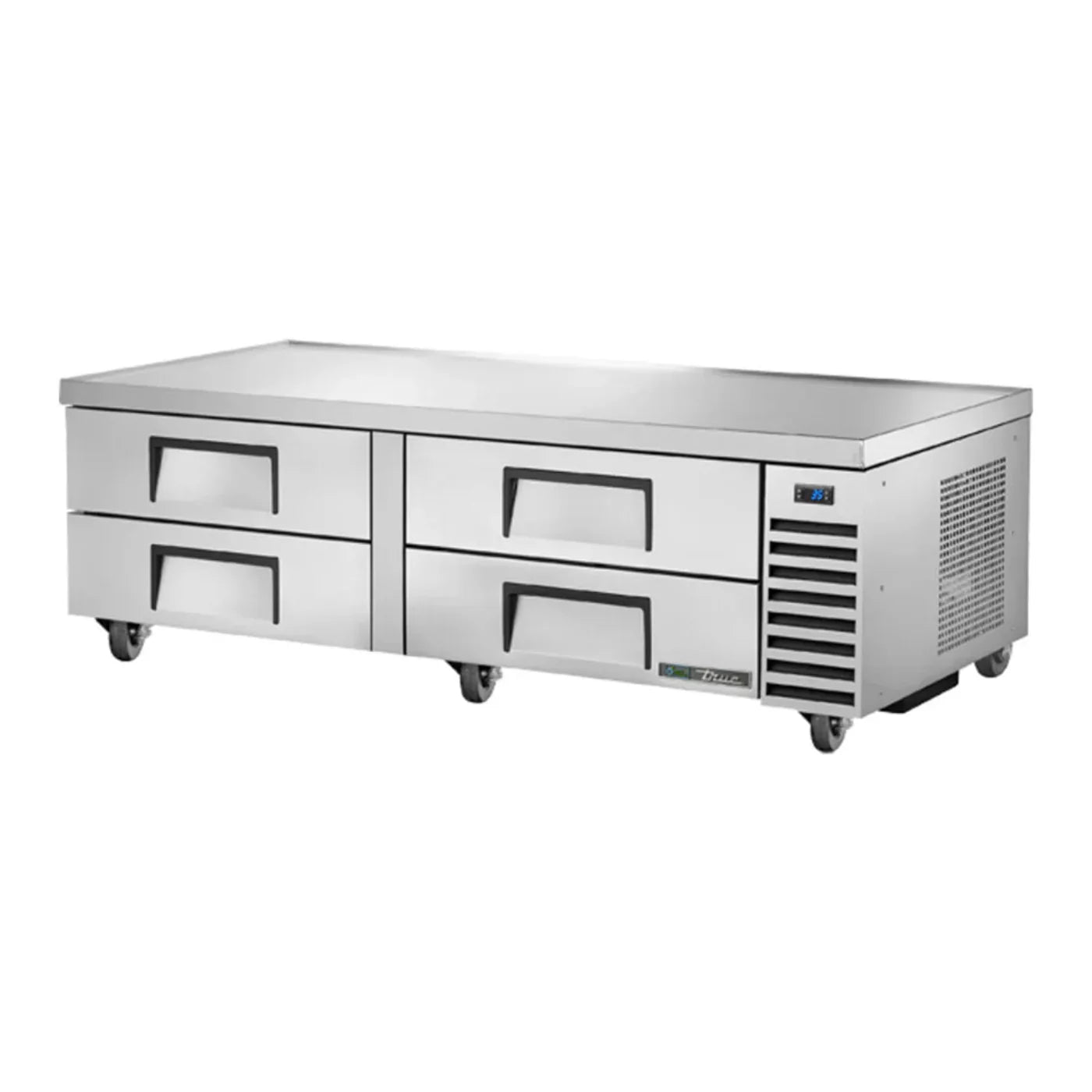 True 72 3/8" TRCB Series Stainless Steel and Aluminum Refrigerated Chef Base with 4 Drawers and Side Mounted Compressor, 115v/1ph -  TRCB-72-HC