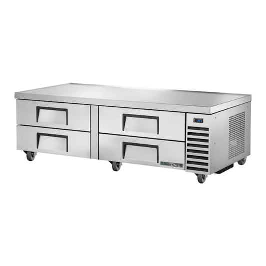 True 72 3/8" TRCB Series Stainless Steel and Aluminum Refrigerated Chef Base with 4 Drawers and Side Mounted Compressor, 115v/1ph -  TRCB-72-HC