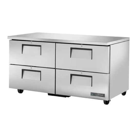 True 60 3/8" Undercounter Refrigerator with 2 Sections, 4 Drawers with Backsplash, Silver,115v/1ph -  TUC-60D-4-HC