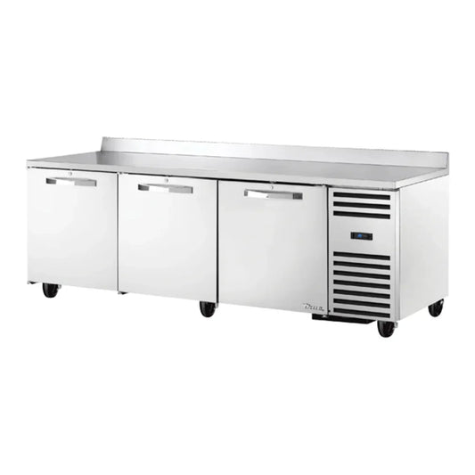 True 93" TUC/TWT Series Worktop Refrigerator with 3 Sections and 3 9/16" Backsplash, Silver,115v/1ph -  TWT-93-HC
