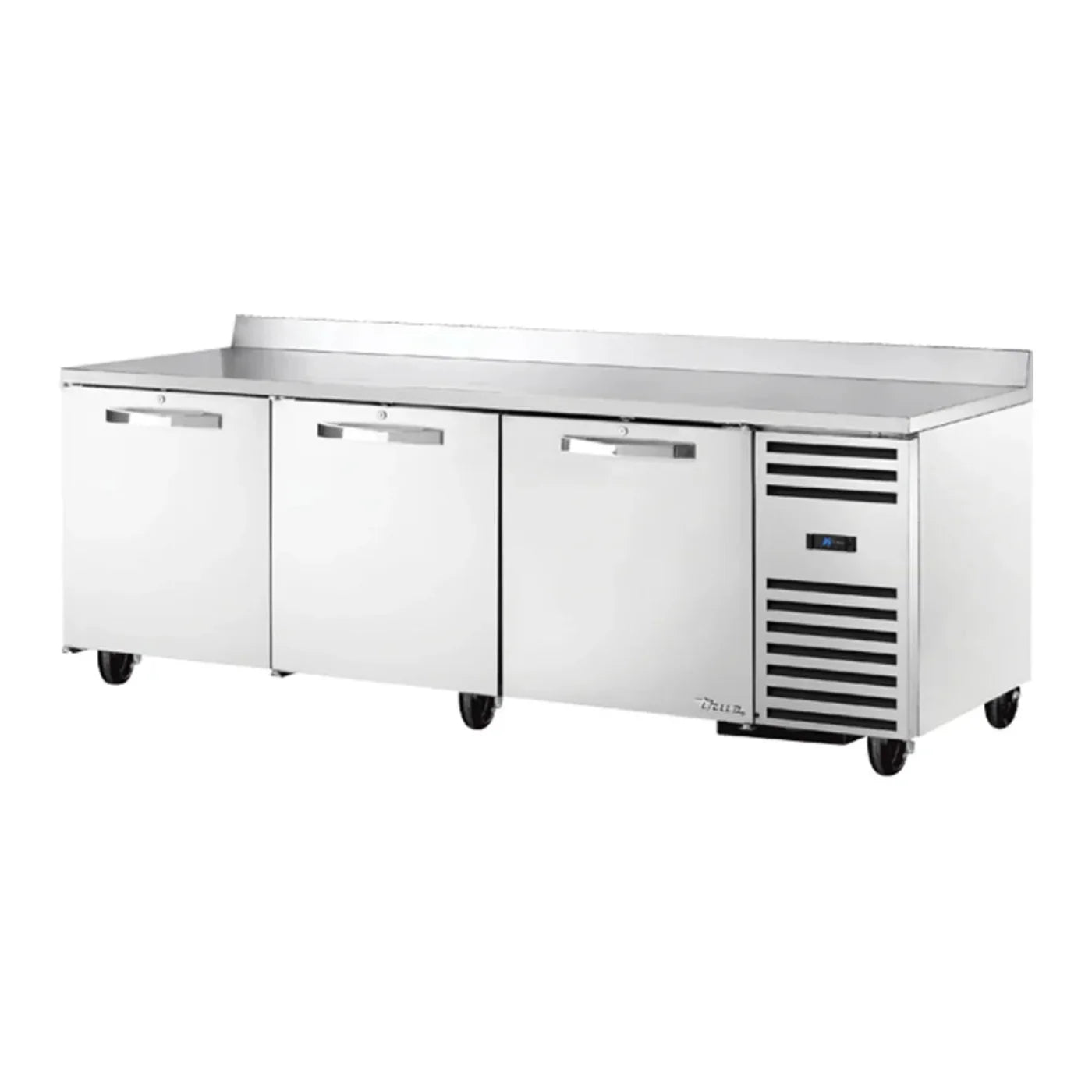 True 93" TUC/TWT Series Worktop Refrigerator with 3 Sections and 3 9/16" Backsplash, Silver,115v/1ph -  TWT-93-HC