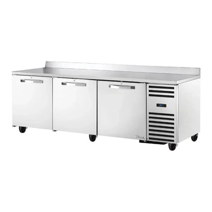 True 93" TUC/TWT Series Worktop Refrigerator with 3 Sections and 3 9/16" Backsplash, Silver,115v/1ph -  TWT-93-HC