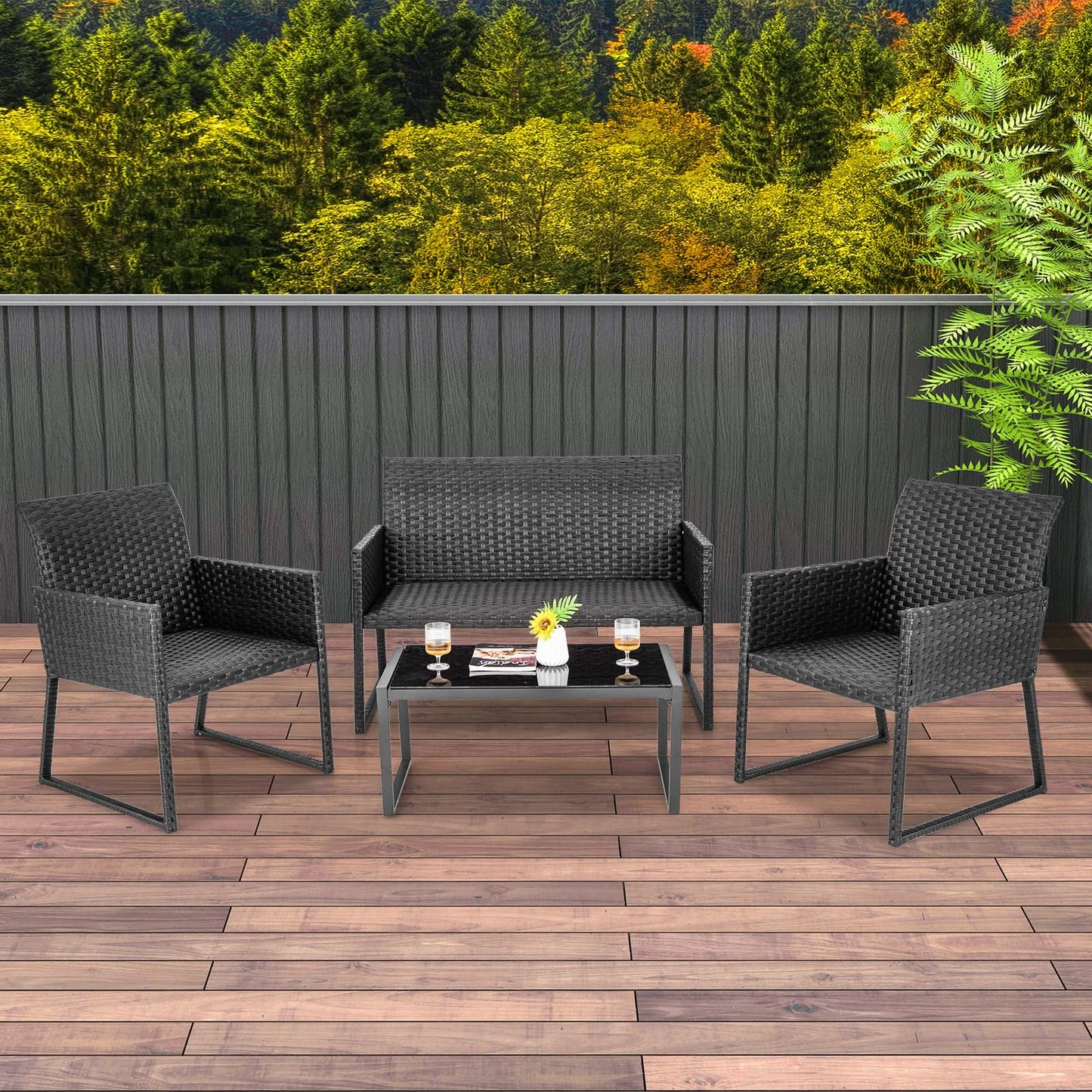 Tangkula 4 Pieces Wicker Patio Furniture Set with Quick-Drying Foam - NP11281+