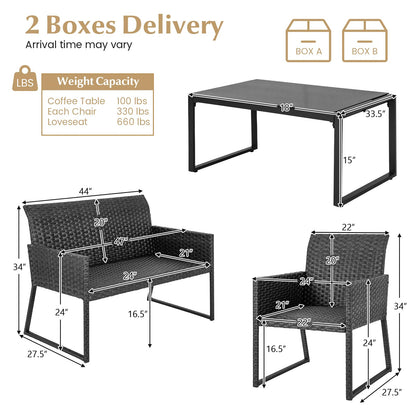 Tangkula 4 Pieces Wicker Patio Furniture Set with Quick-Drying Foam - NP11281+