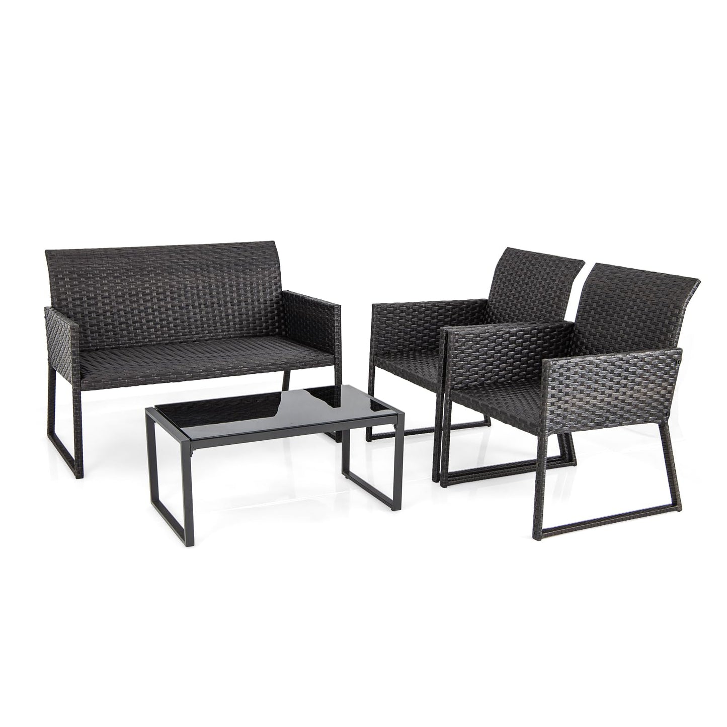 Tangkula 4 Pieces Wicker Patio Furniture Set with Quick-Drying Foam - NP11281+