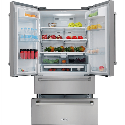 Thor Kitchen Appliance Package - 48 in. Gas Range, Range Hood, Refrigerator, Dishwasher, Wine Cooler, Microwave, AP-LRG4807U-W-6