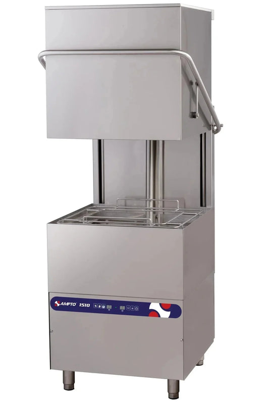 AMPTO Dishwasher, hood type, 34-5/8"W, high temperature, with 8.6kW booster heater, up to (30) racks per hour - 1510