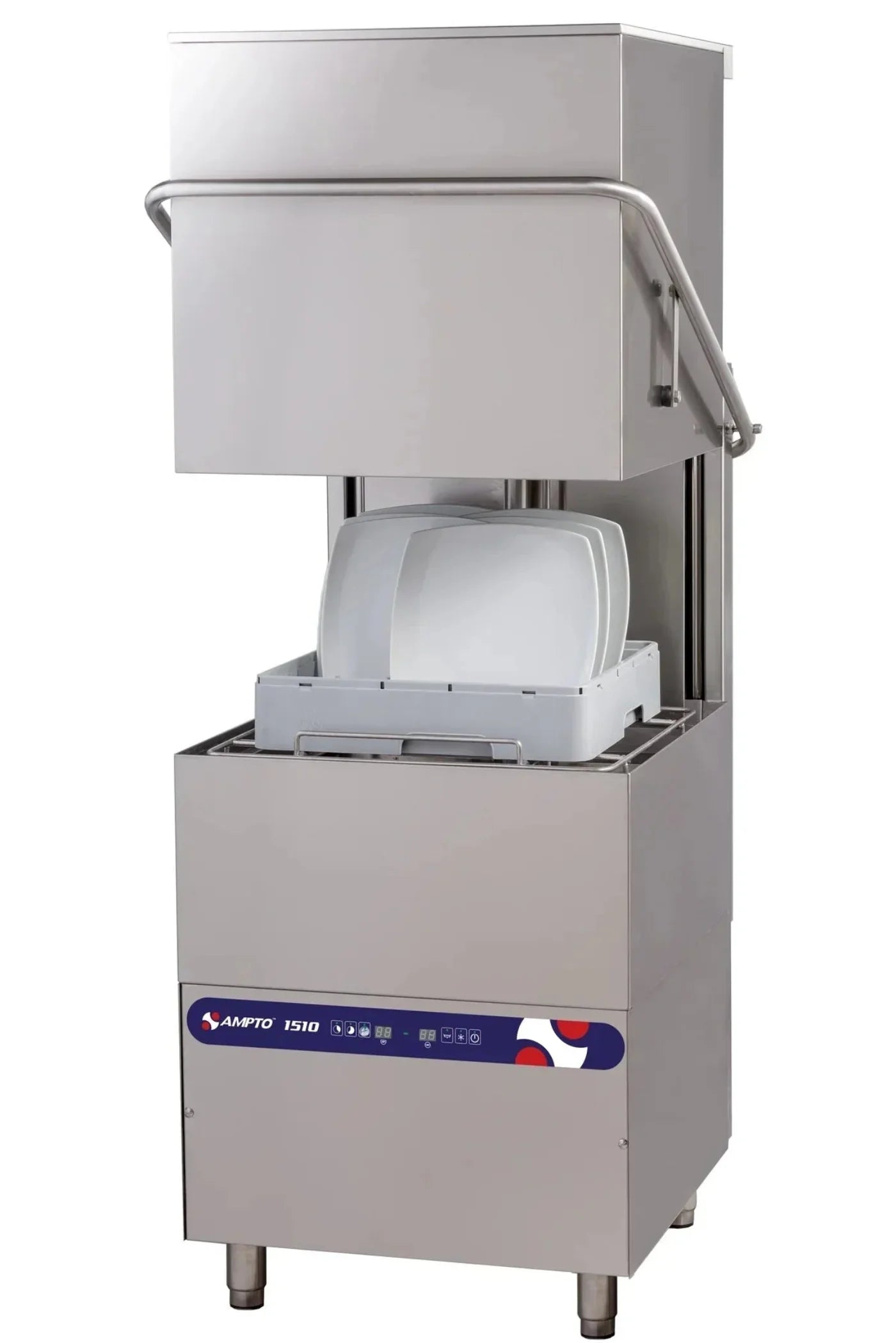 AMPTO Dishwasher, hood type, 34-5/8"W, high temperature, with 8.6kW booster heater, up to (30) racks per hour - 1510