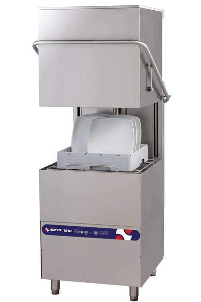 AMPTO Dishwasher, hood type, 34-5/8"W, high temperature, with 8.6kW booster heater, up to (30) racks per hour - 1510